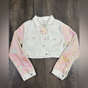 NEW | WILD HONEY Pink Sequin Sleeves Jean Jacket